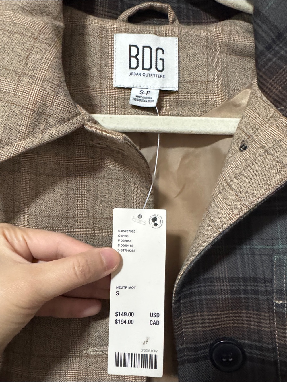 BDG Patchwork Plaid Trench Coat in Brown and Gray - Picture 5 of 5